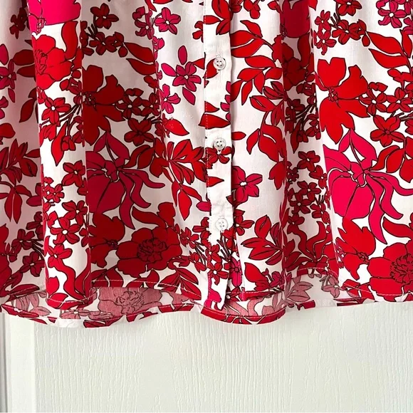 OLSEN Red Floral Blouse Peplum Button Front 3/4 Sleeve Lightweight Top Large - Picture 7 of 9